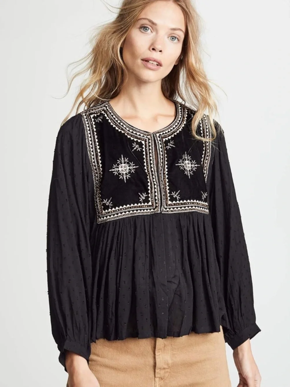 Velvet Nixi Embellished Drape Jacket Blouse Black XS Boho